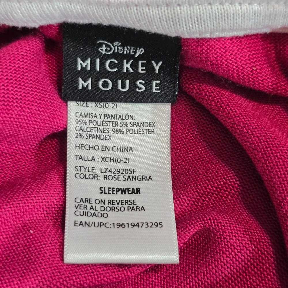 Disney Mickey Minnie Holiday Pajama Set‎ XS Rose Sangria Raglan Sleepwear - Picture 9 of 16
